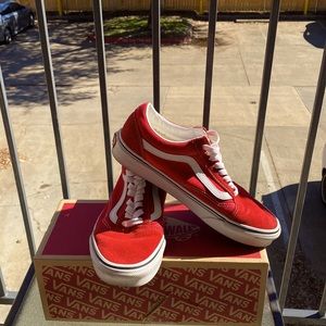 Red and white Old Skool Vans